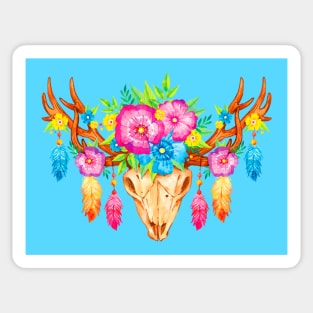 Feathers and Flowers Boho Skull Sticker